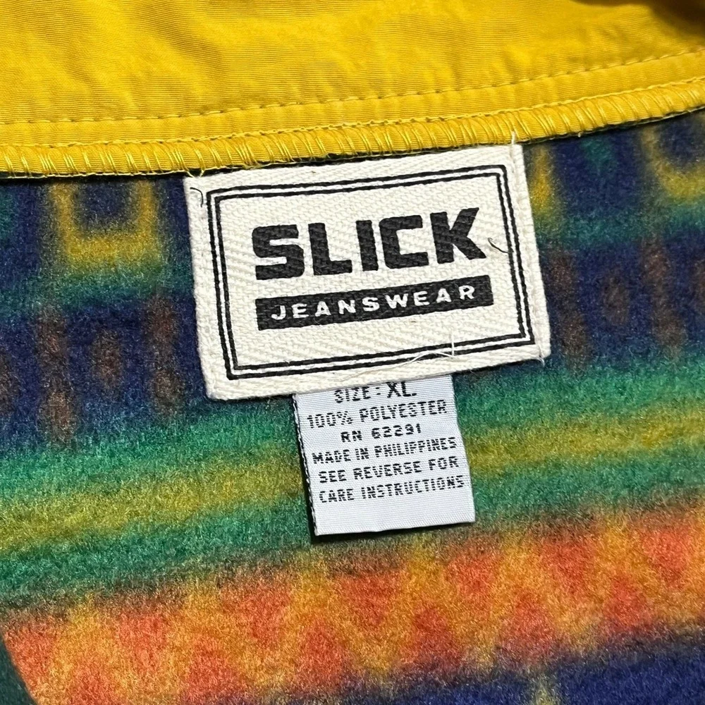 Vintage Slick Jeanswear Fleece Jacket Mens XL Green‎ 1/4 Zip Aztec 80s 90s